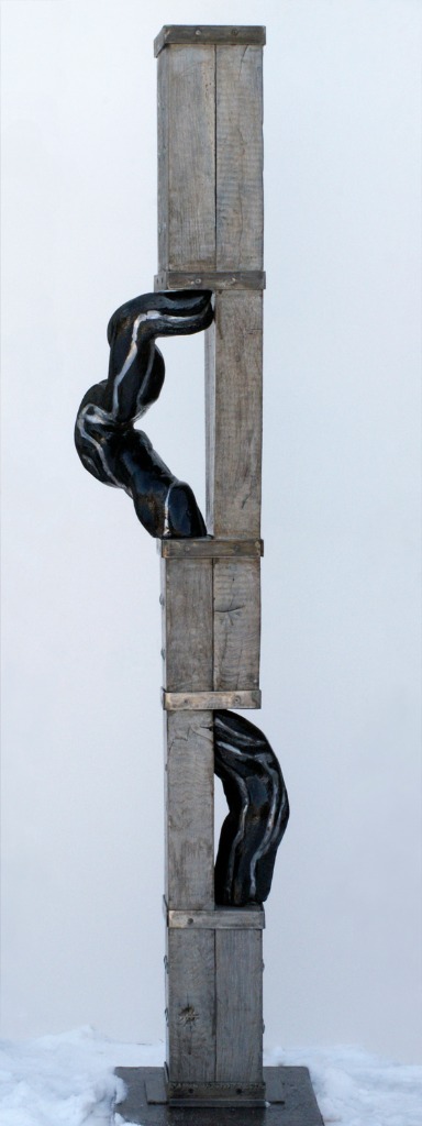 Totem Tortueux
Chêne, lierre, étain, acier et cire noire
180  x 40 cm