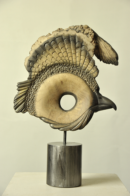 L'AIGLE INCA & LE POISSON LUNE (recto)
loupe d'acacia et cire noire
35 x 25 cm